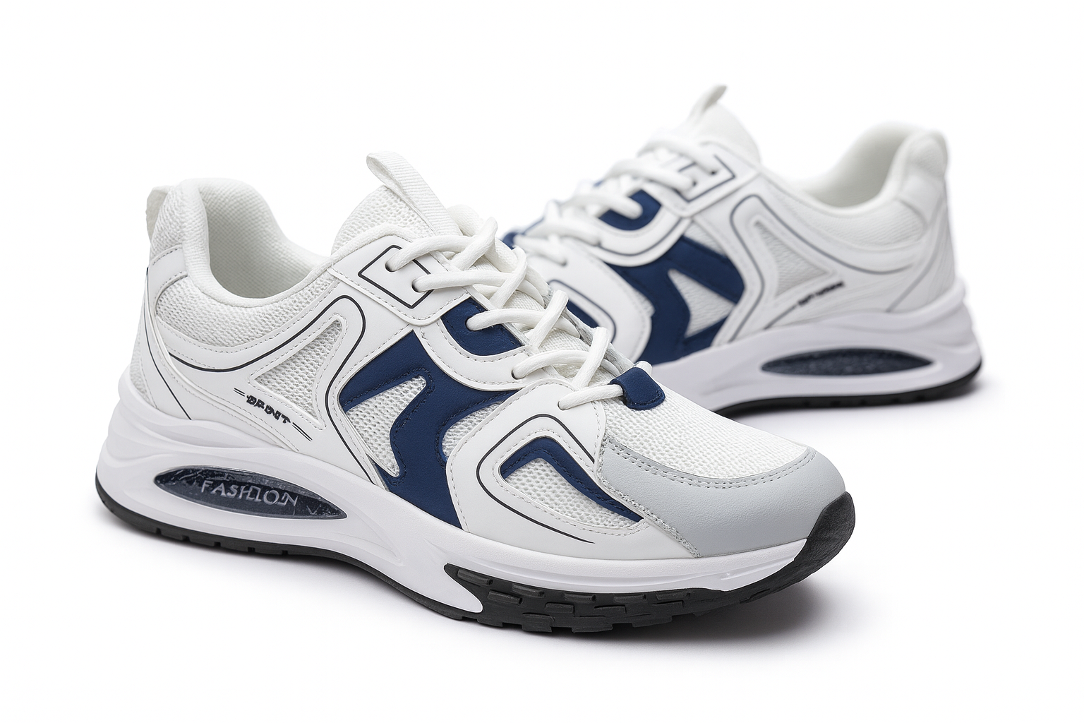 Men White Sneakers with Dark Blue Panels