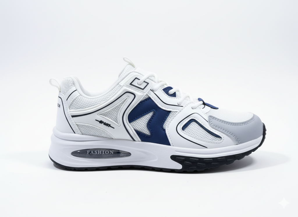 Men White Sneakers with Dark Blue Panels