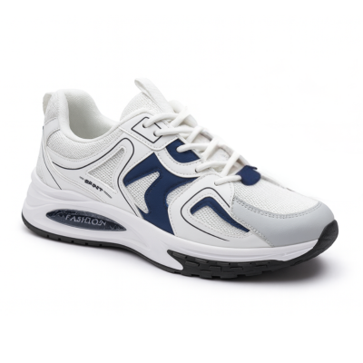Men White Sneakers with Dark Blue Panels